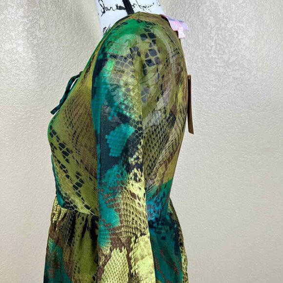 Romeo and Juliet couture green snake print colorful dress sz S boho hippie retro - Picture 16 of 16